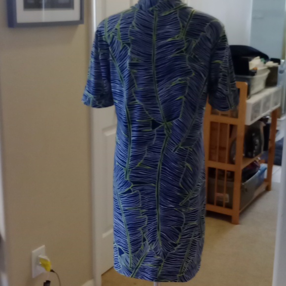 Tory Richard Honolulu abstract topical leaf tunic style dress w/ pockets small - Picture 4 of 7